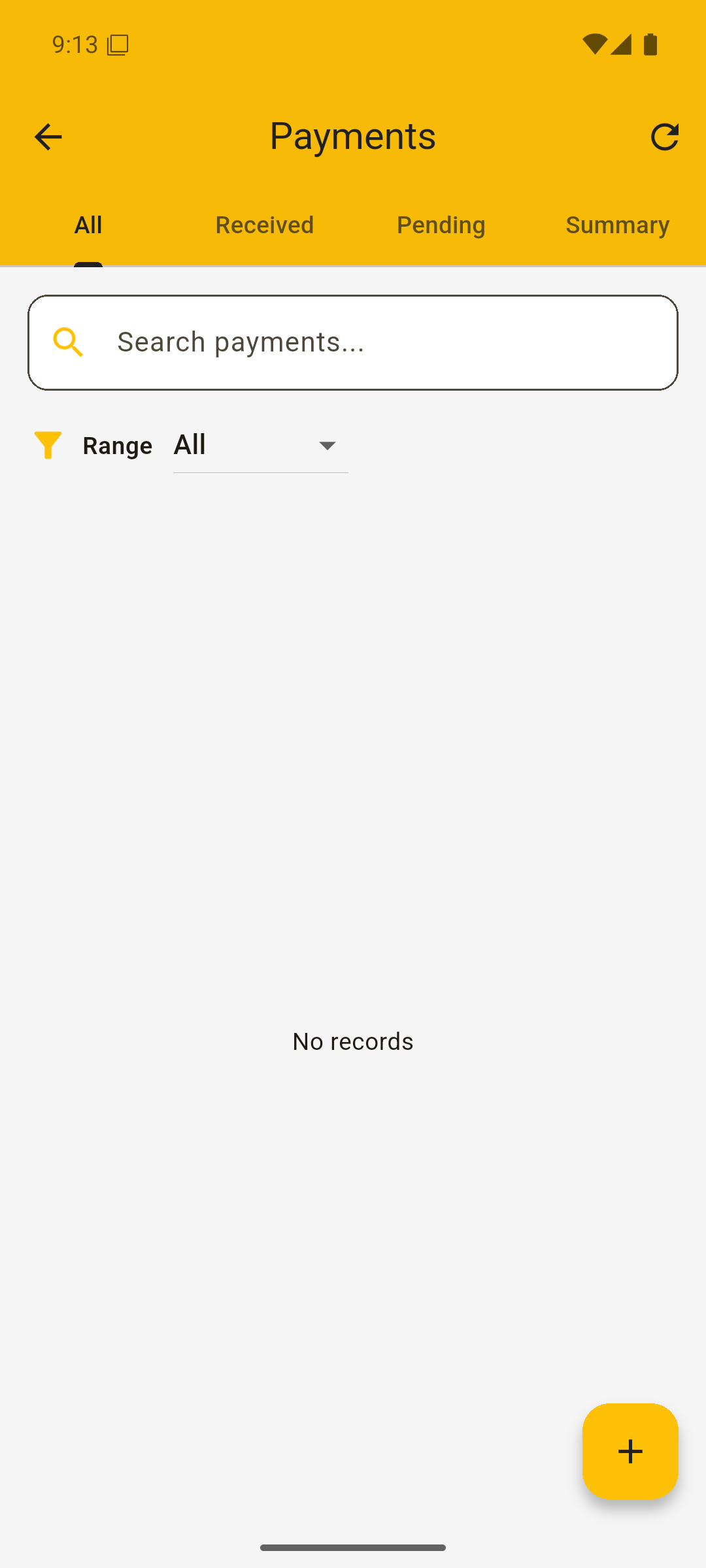 Payments screen